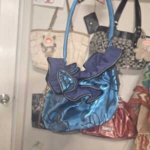 Stylish Blue Satin Women's Shoulder Bag